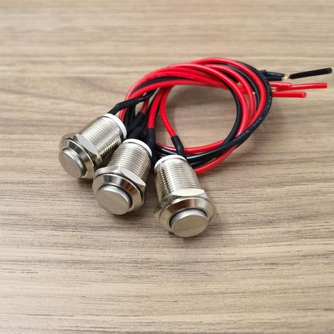 Gebildet 3pcs 12mm 2A 12V/24V/125V/250V Momentané Bouton-Poussoir Étanche en Acier Inoxydable Bouton-Poussoir on/Off avec Fil (Tête Haute) (1/4)