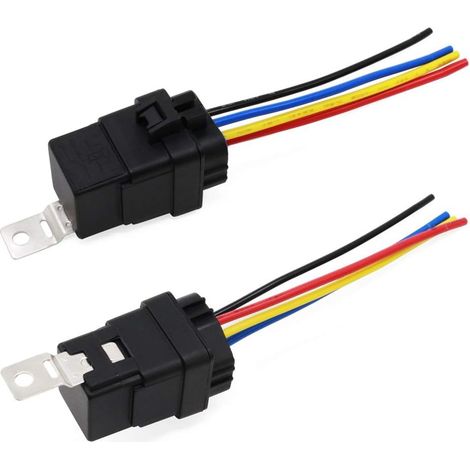 Relais Automobile - 40 A - 12 V - SPST 4 Broches - Étanche IP67 - Faisceau de Câbles Pré-câblé 14/16 AWG - Pour Voiture Camion Moto Bateau - 2 Pièces