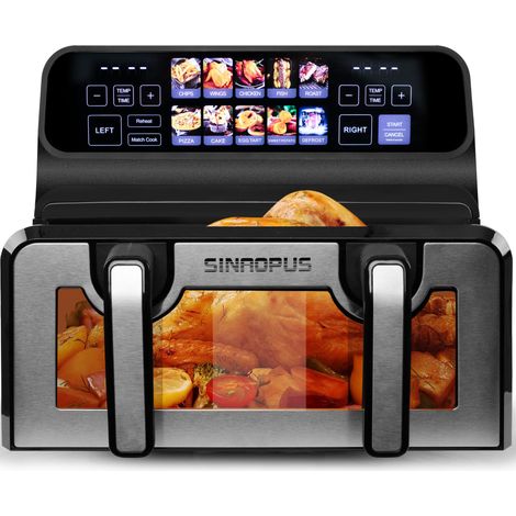 Friteuse à air chaud 9L double compartiment Airfryer – 2200W puissance élevée, hublot d'observation, écran LED couleur, paniers simples et doubles réglables individuellement (1/5)