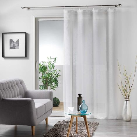 Voilage a anneaux 140 x 240 cm effet lin Milza Blanc (1/3)