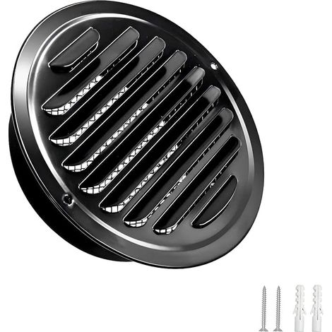 Rejilla de ventilación Qrity de 1 pieza, rejilla de ventilación redonda con mosquitera, cubierta de ventilación de 100 mm, rejilla de ventilación de acero inoxidable, color negro. (1/5)