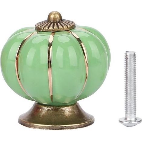 Boutons de porte en céramique en forme de citrouille, style européen, pour meubles de chambre, placards et tiroirs (vert) (1/5)