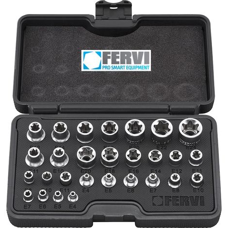Serie 28 chiavi a bussola per bulloni torper da 1/4 3/8 e 1/2 Fervi 0195 (1/3)