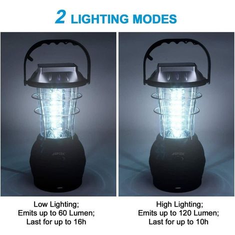 Lanterne Solaire, Lampe de Camping LED Ultra Bright, 2 Modes D'éclairage Réglable, 5 Méthodes de Charge, avec Dynamo à maniv, Longue Durée D'éclairage pour Camping Randonnée Pêche Secours (1/4)