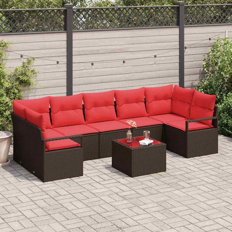 vidaXL Gartensofa-set mit Kissen 8 pcs Beige und Rot Poly-Rattan (1/5)