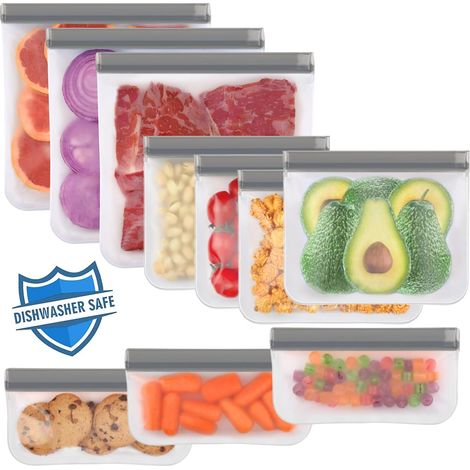 10 Reusable Freezer Bags, Dishwasher Safe, Grey (1/5)