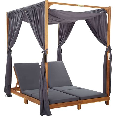 vidaXL Tumbona doble con cortinas y cojines madera maciza de acacia (1/5)