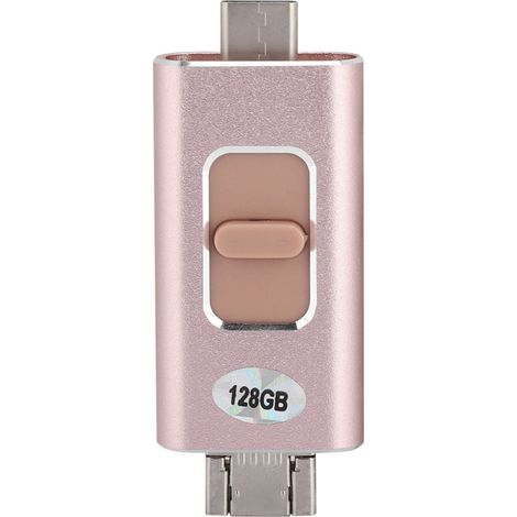 Clé USB 4-en-1 128 Go Type-C/USB/Lightning/USB compatible iPhone/iPad/Android (Or rose) (1/5)