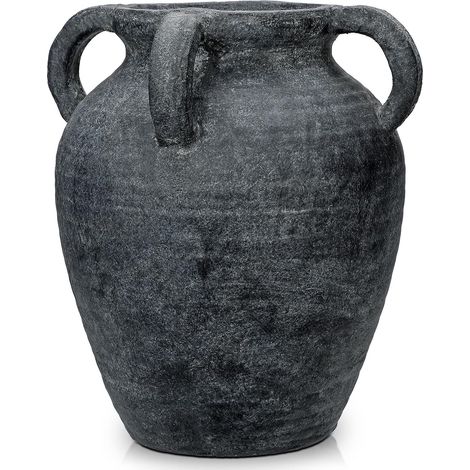Vase à fleurs fait à la main en terre cuite de 30 cm de haut - Vase vintage en céramique pour fleurs - Décoration rustique antique avec 4 poignées - Large ouverture - Finition mate - Pour la (1/5)