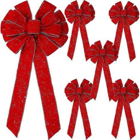 6 extra große rote Weihnachtsschleifen (26 x 12 Zoll) – ideal für Weihnachten, Valentinstag und andere Anlässe. Die Schleifen sind aus rotem Samt und haben einen goldenen Rand. (1/3)