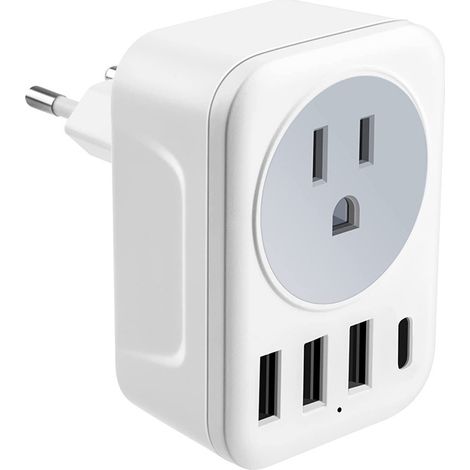 Two-piece setEuropean standard USB-C power adapter, US standard to European standard adapter, 4-port USB charger. (1/4)