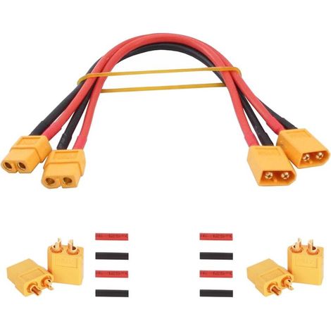 Lot de 2 XT60 Connecteur Mâle à Femelle avec Fil de 30cm 14AWG, Rallonges de Câble XT60 Mâle vers Femelle Connecteurs, 2 Paires XT60 Bullet Connectors Plugs avec Thermorétractable (1/5)
