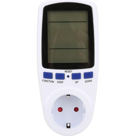 Stromzähler mit hintergrundbeleuchtetem LCD-Display, Überlastwarnung, Watt-, Volt- und Ampere-Messung für den Haushalt, europäischer Stecker