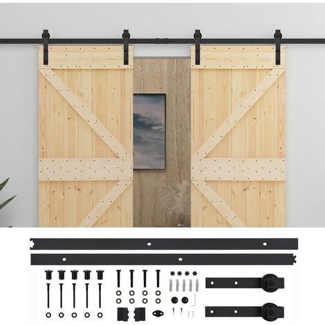 Puerta Corredera 2 pcs Natural y negro Madera de Pino Maciza vidaXL