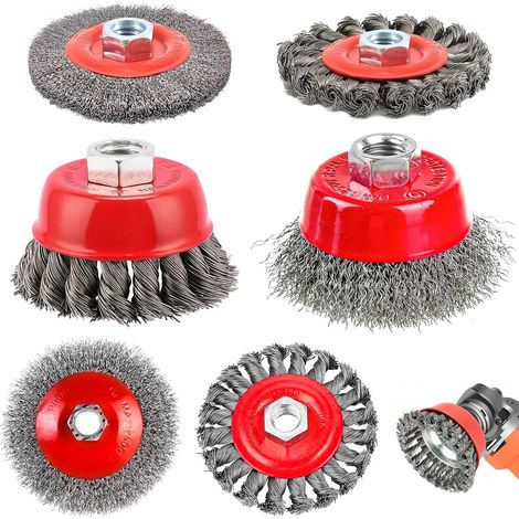 6 x M14 Metal Brush for Drill Grinder, Metal Drill Brush Diameter 75 mm and 100 mm, Brush for Sanding and Unwinding Paint (1/5)