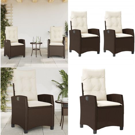 Gartensessel mit Kissen 2 Stk. Verstellbar Braun Poly Rattan - Rattanstuhl - Verstellbarer Stuhl (1/5)