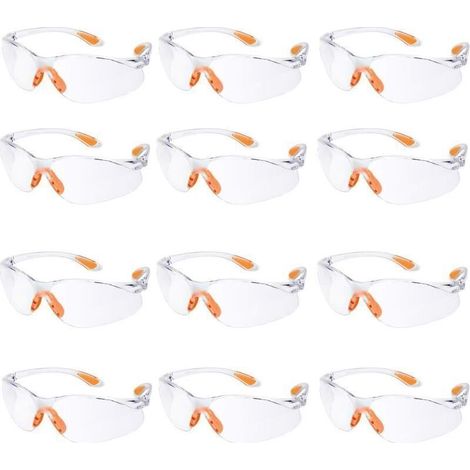 Lot de 12 Lunette de Sécurité Lunettes de Protection Travail avec Lentilles Transparentes Anti-Buée Lunette Protection pour Jardin Laboratoire Chimie. (1/3)