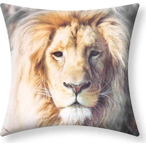 Housses de Coussin - AVIZAR - Lot de 2 - 40x40 cm - Motif Lion - Multicolore - Synthétique (1/5)