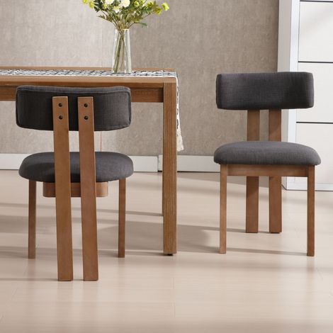Wahson Lot de 2 chaises de salle à manger en lin – Dossier incurvé et assise large – Pieds en bois massif – Gris