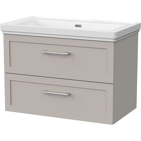 Stonnall Traditional Wall Hung 2 Drawers Vanity Unit with Traditional 0 Tap Hole Fireclay Basin, 800mm, Pebble Grey (1/4)