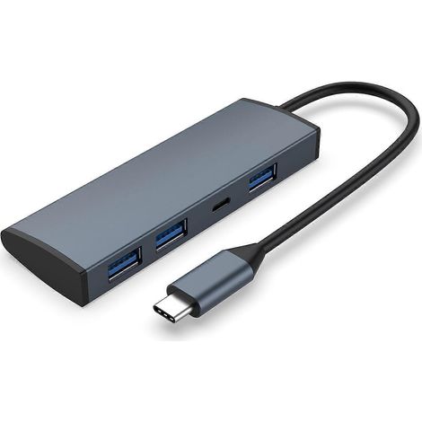 4-in-1 USB-C-Hub-Adapter, USB-C-Dockingstation mit USB 3.0- und Typ-C-Anschlüssen, Daten-Hub mit Mehrfachsteckdose. (1/4)