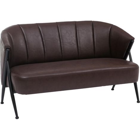 [NON UTILIZZATO] Divano a 2 posti HHG-691, sofà elegante imbottito/lounge Couch Vintage Retro Industrial Metallo ecopelle, marrone scuro
