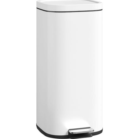 Pattumiera da cucina da 30 L con pedale e coperchio in metallo bianco (1/5)