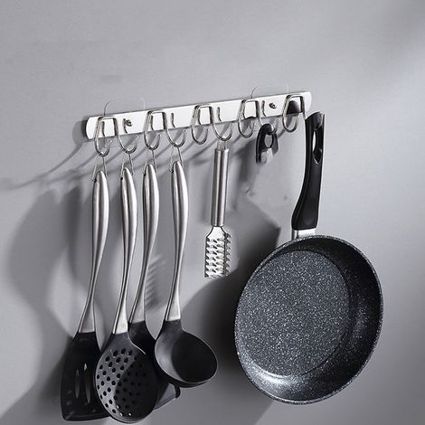 Crochet Row Adhérent de Paroi Cuisine - Kit Solide Inox 2 Pièces 5kg - Rail Double pour Étagère Salle de Bain (1/5)