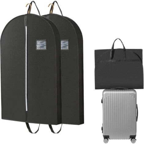 2er-Pack Kleidersäcke zum Aufhängen, 110 x 60 x 10 cm, Reiseanzughülle mit Griffen für Kleidung, Mäntel, Jacken, Hemden (Schwarz)
