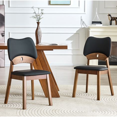 Sillas de comedor juego de 2, respaldo mariposa, asiento acolchado, negro, madera HAVRYA (1/5)