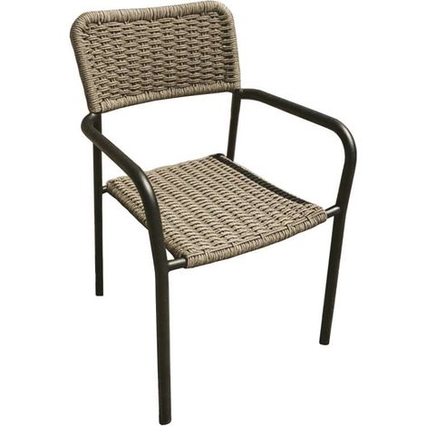Pack de 4 sillas de exterior SAVA de 56x59x84 cm, mimbre y estructura metálica negra (1/5)