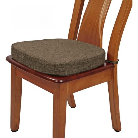 Coussin de chaise de salle à manger original en lin épais de 6,3 cm, en forme de U, mousse haute densité, confortable pour cuisine, coussin de siège d'intérieur antidérapant (1 pièce, marron) (1/5)