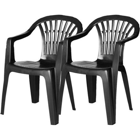Lot 2 chaises de jardin empilable en résine coloris gris anthracite-Longueur 57 x Profondeur 57 x Hauteur 80 cm -JUANIO (1/2)