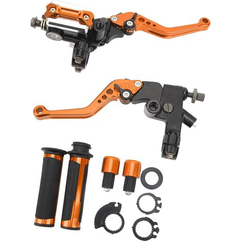 Set aus 2 Motorradbremshebeln, 22 mm, mit Lenker-Hauptbremszylinder, für Roller, Sportmotorräder, Straßenmotorräder und Quads, orange. (1/5)