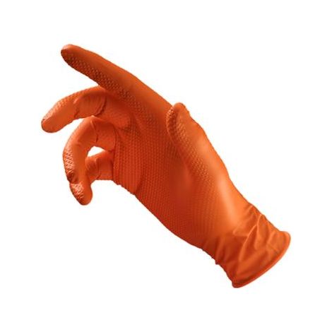 GUANTI IN NITRILE RINFORZATI ARANCIO SCIMMIA 50 PZ M - REK GU B 512 (1/2)