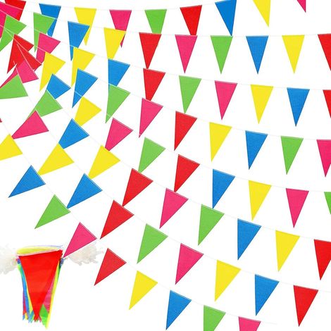 450 Pièces Guirlande de fanions,240M Banderole triangle multicolore,Nylon résistant,intérieur et extérieur,Fête mariage jardin (1/5)
