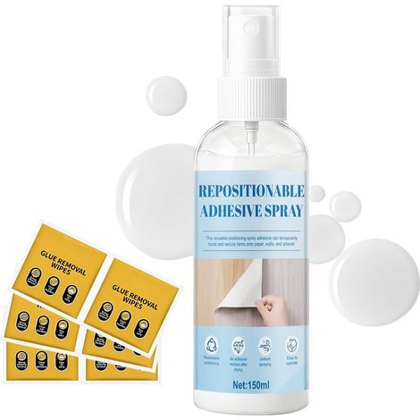 Colle Repositionnable, Colle en spray, Transparent, 150ml  Colle en Bombe, Spray Adhésif Repositionnable pour Loisirs Décoration, Créations DIY, Photos, Posters, Patchwork, 150ml (1/5)