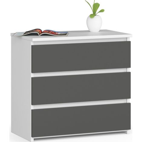 Mesita de noche AKORD CL3 Blanco 60 cm 3 cajones frente en color Grafito Gris 60x35x57 cm (1/5)