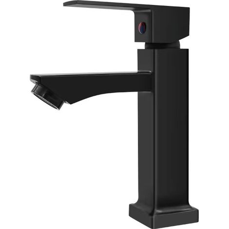 Single-hole bathroom sink faucet with single cold water valve - under-counter sink faucet, square black, low-profile design.