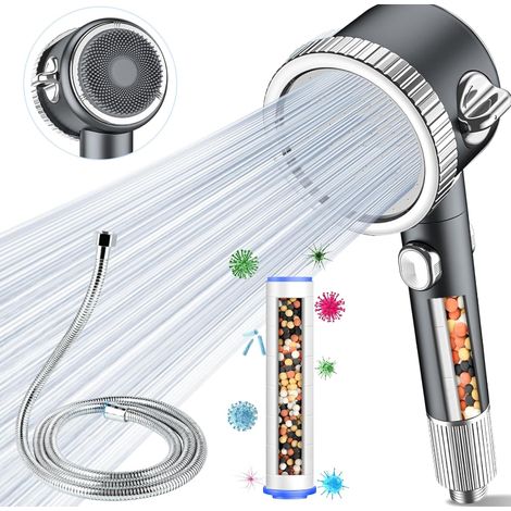 Filtre anti-calcaire pour pommeau de douche haute pression avec flexible 2 m, économiseur d'eau et jet massage (1/4)