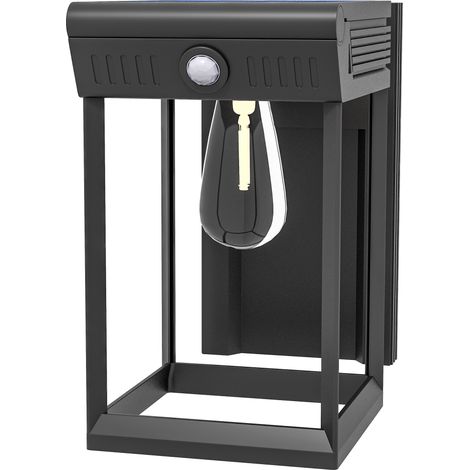 Lampe solaire jardin extérieur détecteur de mouvement résistante eau noire 14x24x24 cm
