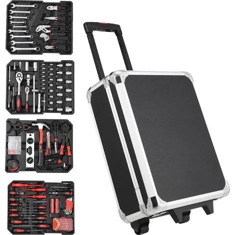 Ensemble d'outils mécaniques, 800 pièces, Acier au chrome traité thermiquement, Dimensions du boîtier portable 56cm x 33cm x 25cm, Plage de tailles de douilles de 4mm à 32mm, Clés réglables et clés à (1/5)