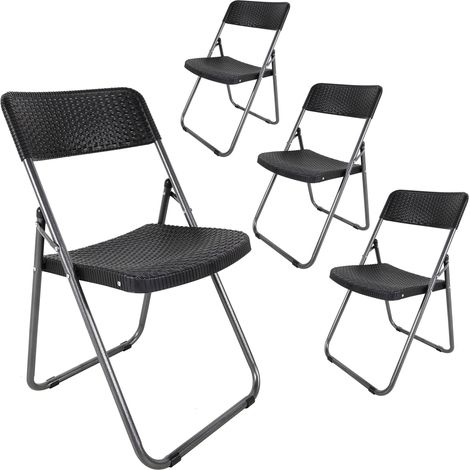 Klappstuhl im Rattan Design schwarz 4er Set - 82 x 46 cm - Gartenstuhl mit Rückenlehne klappbar in Flechtoptik