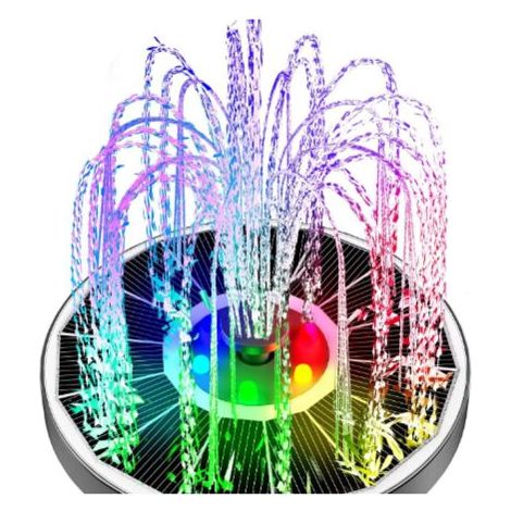 Fontaine solaire avec 7 lumières LED colorées - Pompe flottante 3,5 W pour bain d'oiseaux, bassin, piscine - Comprend 6 buses pour la décoration de jardin (1/5)
