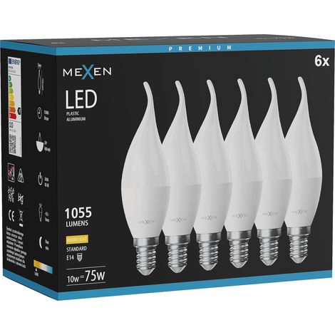 Mexen Nova 6x Ampoule LED flamme E14, C37, 10W, Chaud - 3000K, 1055 lm - L106-E14-1030-01x06 (1/5)