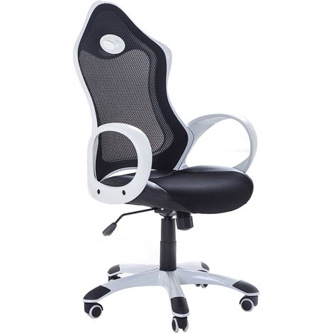 Silla de oficina tela de malla negro y blanco mecanismo de inclinación giratoria altura del asiento ajustable respaldo ergonómico iCHAIR