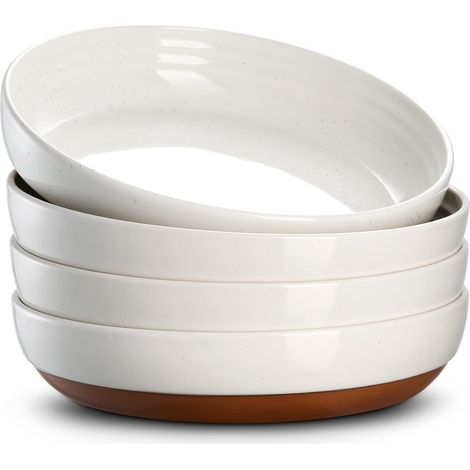 21.6cm Assiette Plate, Bols à Pâtes Lot de 4, Assiette Plats en Céramique, Grès, Apéritif, Sandwichs, Ensemble de 4, Gâteau pour Mariage, Fête, Pendaison de Crémaillère (1/5)