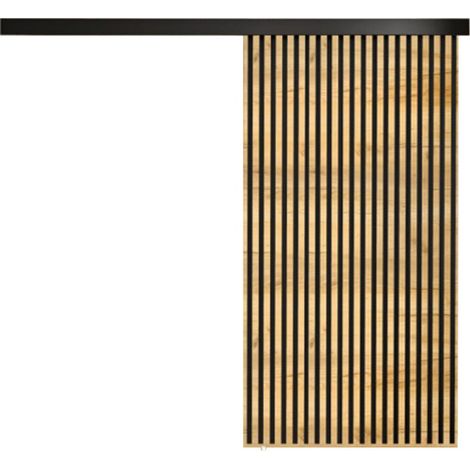 Mirjan24 – Porte coulissante 204 – Largeur 1060mm – Hauteur 2050mm – Stratifié chêne doré artisanal et noir – Système de coulissement Laguna (1/3)