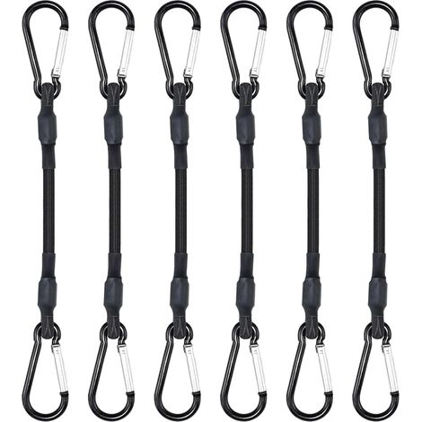 6 x 30 cm Cord à Bungee élastique avec carabin, Ensemble de 6 Bungees élastiques avec crochets, Straps élastiques pour l'extérieur, Clips à Cord élastique multifonctionnels pour bâches, tentes, bagage (1/5)