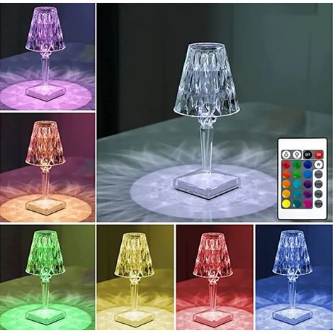 Kristall-Tischleuchte (2 Stück), Diamant-Tischleuchte, RGB-Nachttischleuchte mit 16 LEDs, Acryl-Tischleuchte, wiederaufladbare dekorative Nachtleuchte mit Touch-Fernbedienung